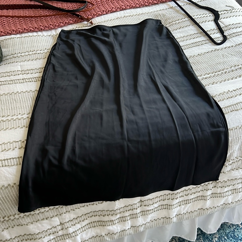 Black Satin Midi Skirt
